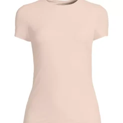 Womens Short Sleeve Tugless Double Layer Crew Neck Knit Top