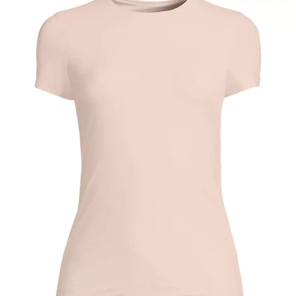 Womens Short Sleeve Tugless Double Layer Crew Neck Knit Top