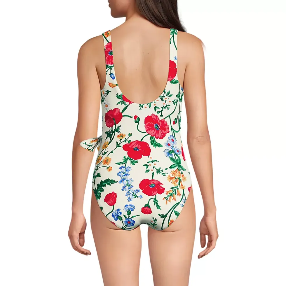 Women's Side Tie Wrap One Piece Swimsuit