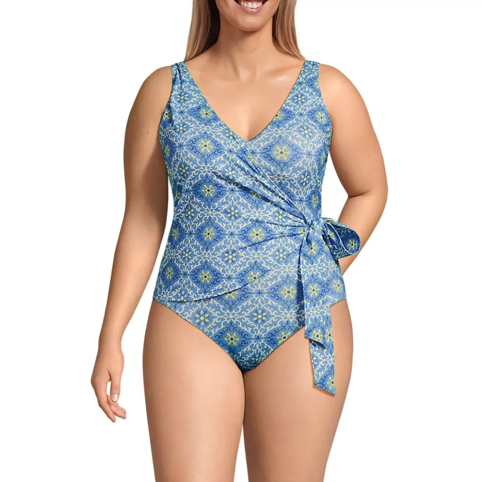 Women's Side Tie Wrap One Piece Swimsuit