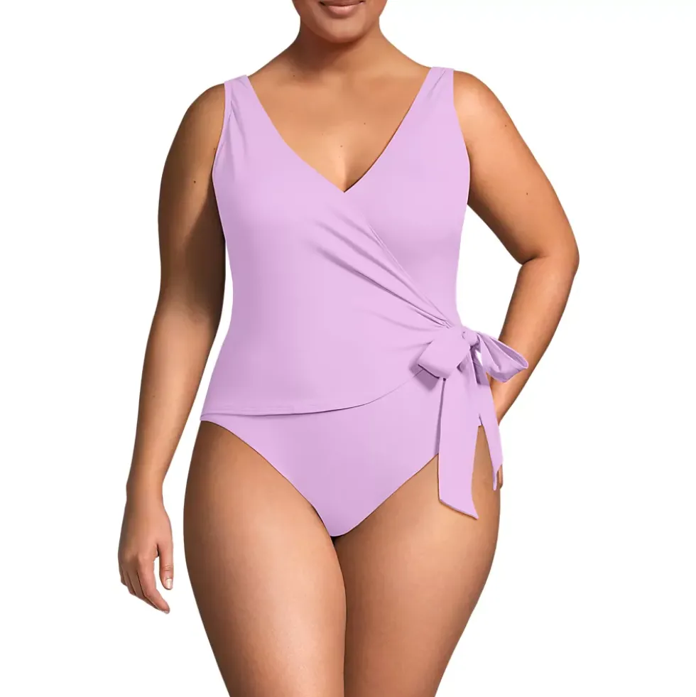 Women's Side Tie Wrap One Piece Swimsuit