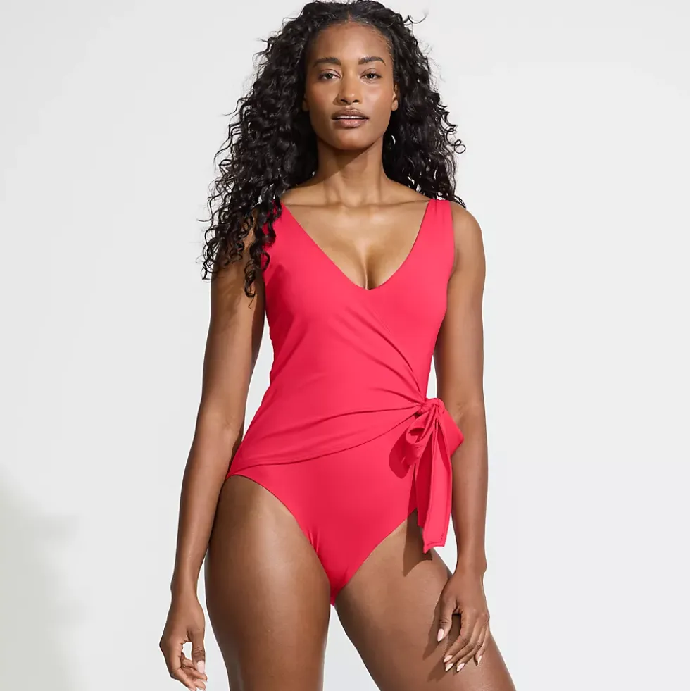 Women's Side Tie Wrap One Piece Swimsuit