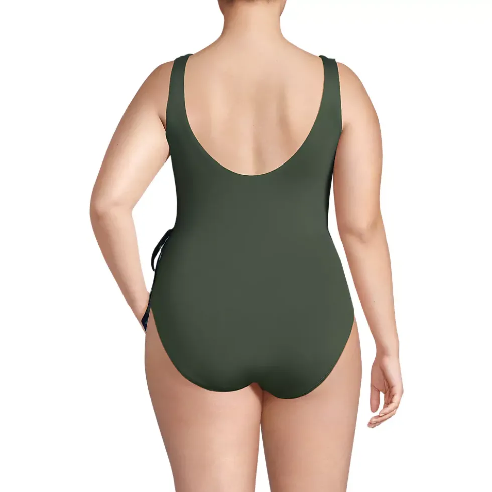 Women's Side Tie Wrap One Piece Swimsuit