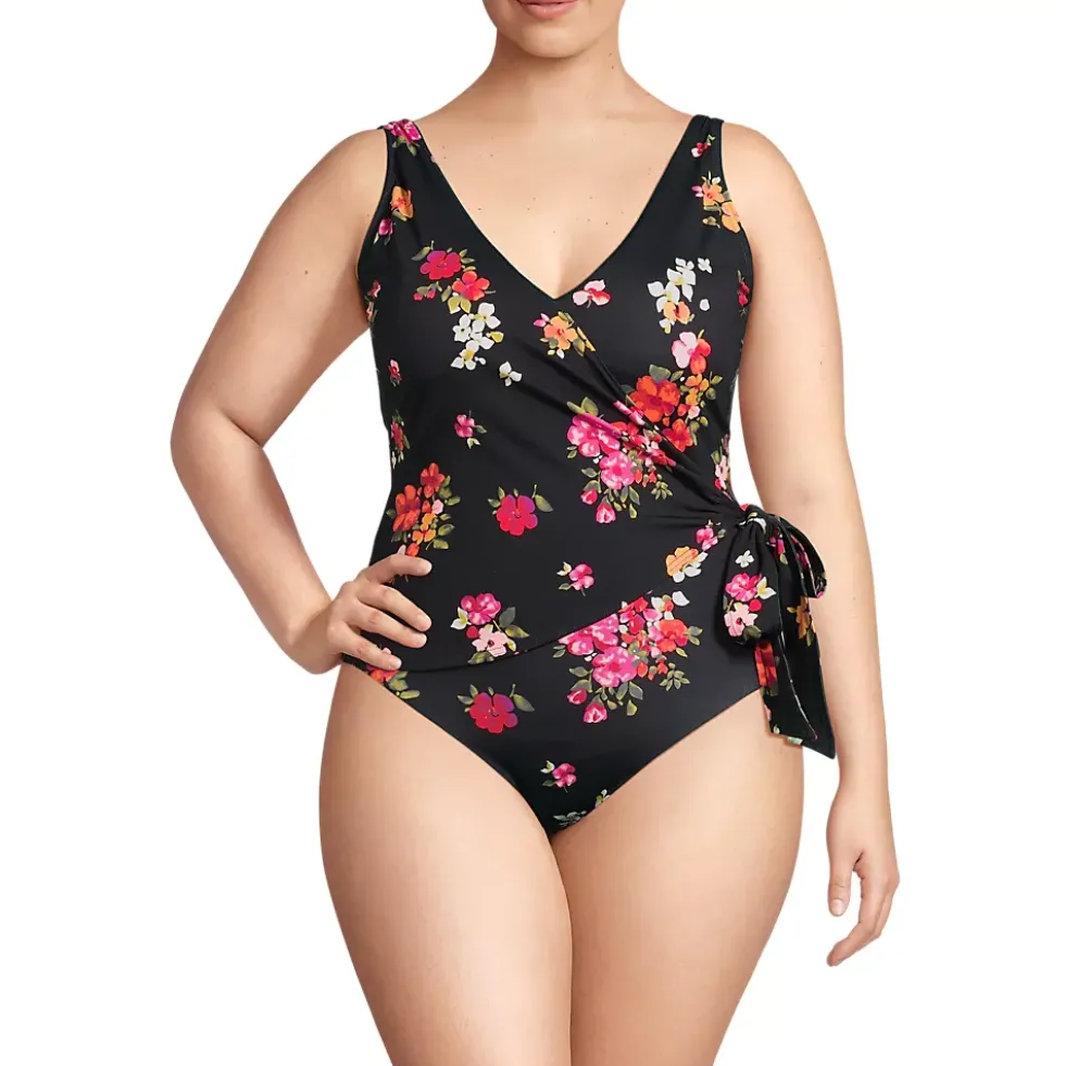 Women's Side Tie Wrap One Piece Swimsuit