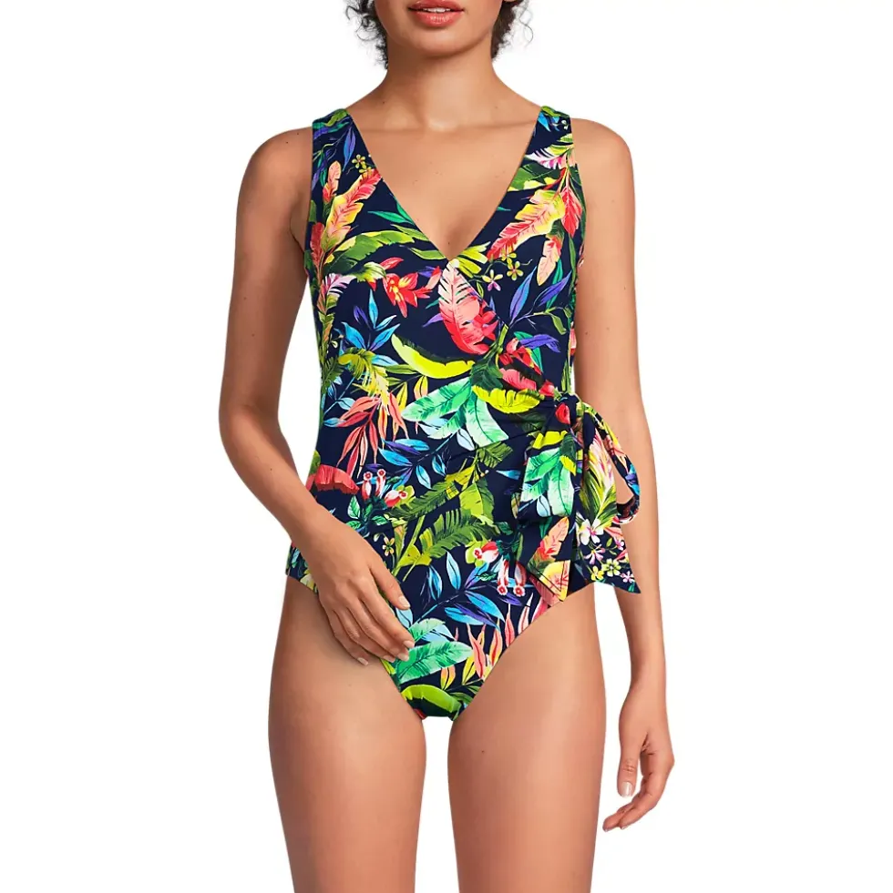 Women's Side Tie Wrap One Piece Swimsuit