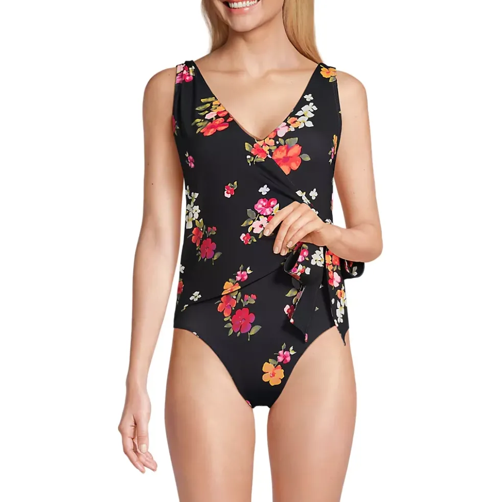 Women's Side Tie Wrap One Piece Swimsuit