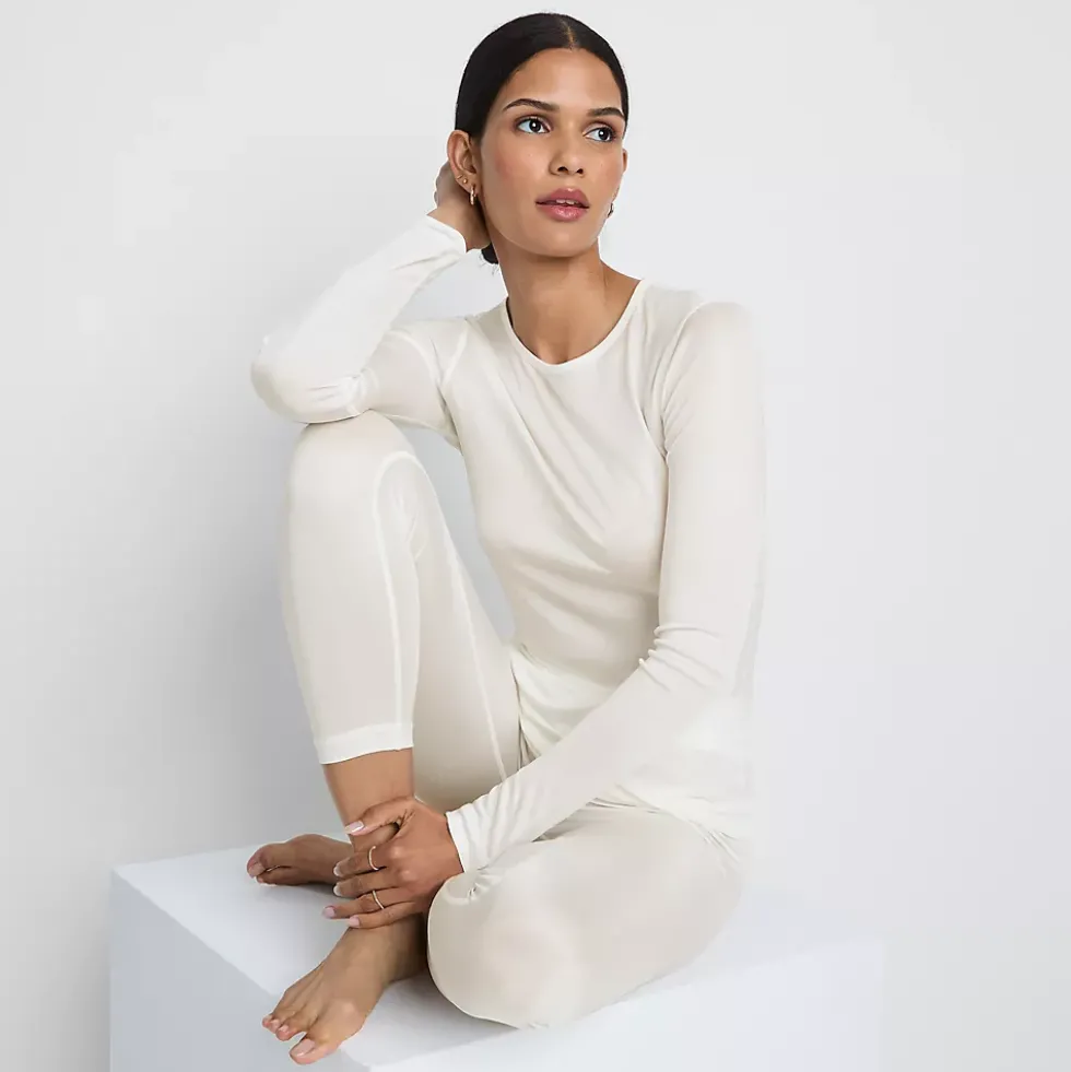 Women's Silk Interlock Long Sleeve Crewneck Long Underwear Top