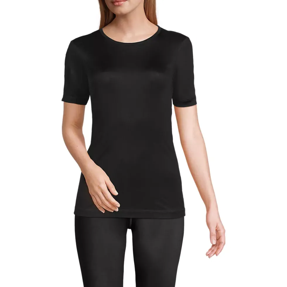 Women's Silk Interlock Short Sleeve Crewneck Long Underwear Thermal Baselayer Top