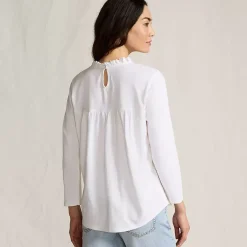 Women's 3/4 Sleeve Cotton Slub Lace Trim Top