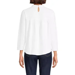 Women's 3/4 Sleeve Cotton Slub Lace Trim Top
