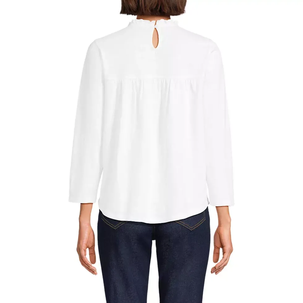 Women's 3/4 Sleeve Cotton Slub Lace Trim Top