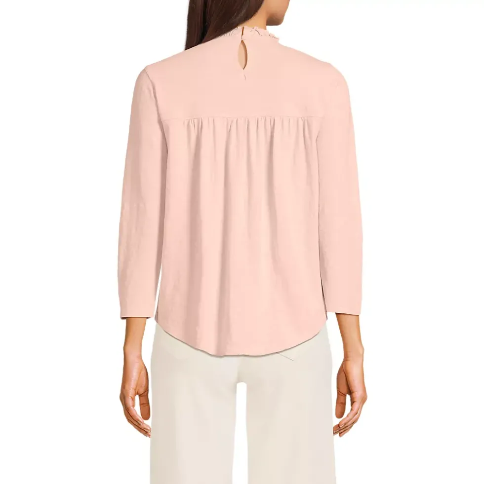 Women's 3/4 Sleeve Cotton Slub Lace Trim Top
