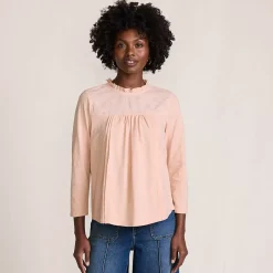 Women's 3/4 Sleeve Cotton Slub Lace Trim Top