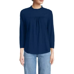 Women's 3/4 Sleeve Cotton Slub Lace Trim Top