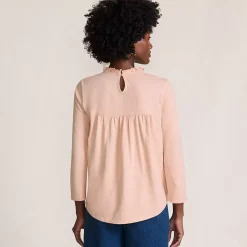 Women's 3/4 Sleeve Cotton Slub Lace Trim Top