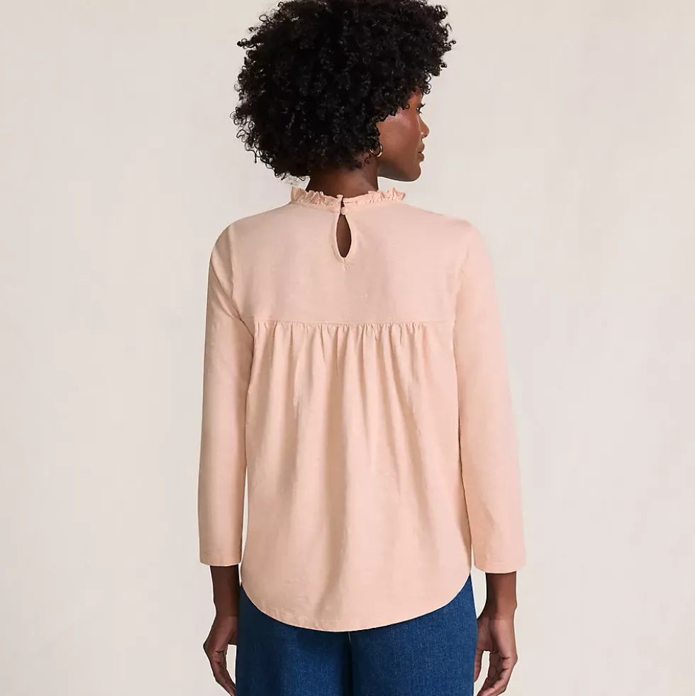 Women's 3/4 Sleeve Cotton Slub Lace Trim Top
