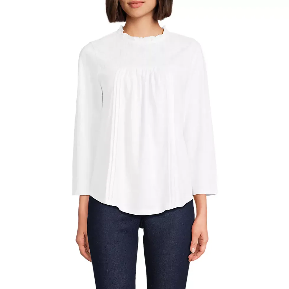 Women's 3/4 Sleeve Cotton Slub Lace Trim Top