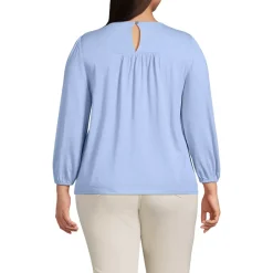 Women's 3/4 Sleeve Eyelet Mix Flowy Top