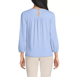 Women's 3/4 Sleeve Eyelet Mix Flowy Top