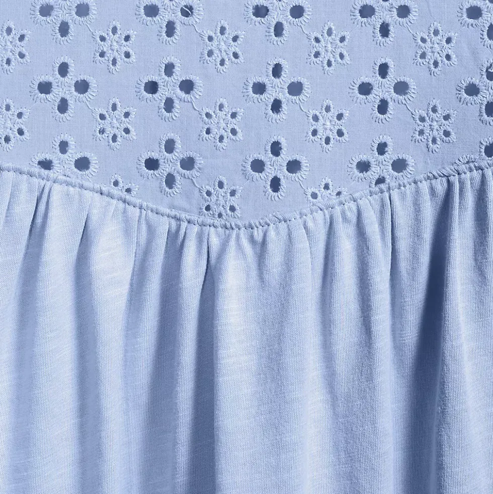 Women's 3/4 Sleeve Eyelet Mix Flowy Top