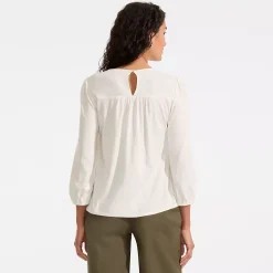 Women's 3/4 Sleeve Eyelet Mix Flowy Top