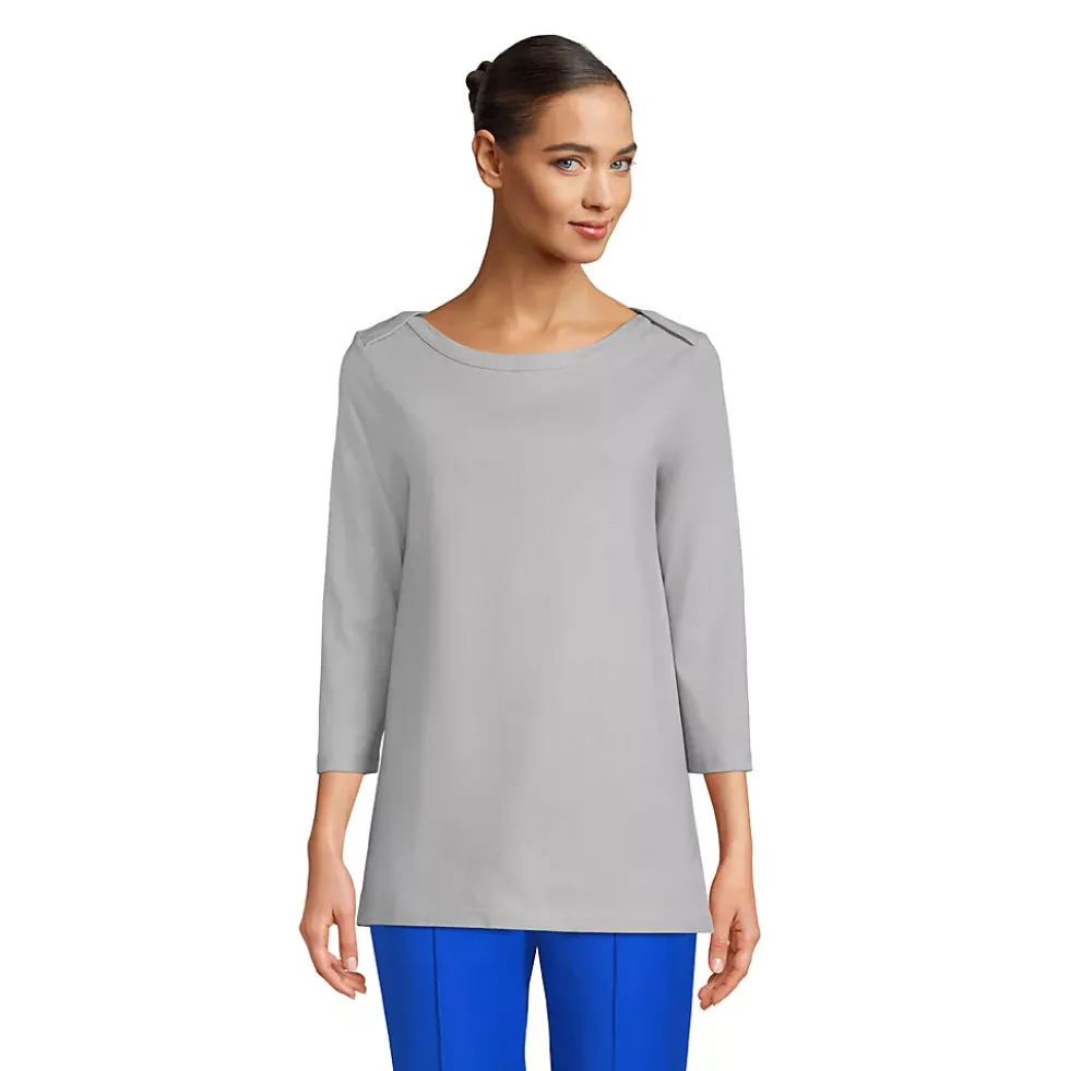 Women's 3/4 Sleeve Heavyweight Jersey Boatneck Button Back Tunic