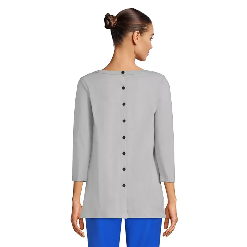 Women's 3/4 Sleeve Heavyweight Jersey Boatneck Button Back Tunic