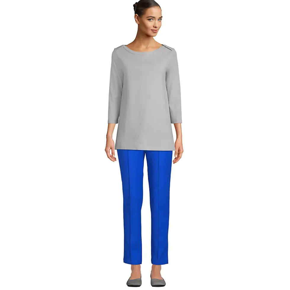 Women's 3/4 Sleeve Heavyweight Jersey Boatneck Button Back Tunic