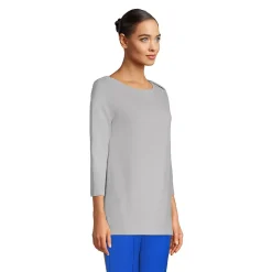 Women's 3/4 Sleeve Heavyweight Jersey Boatneck Button Back Tunic
