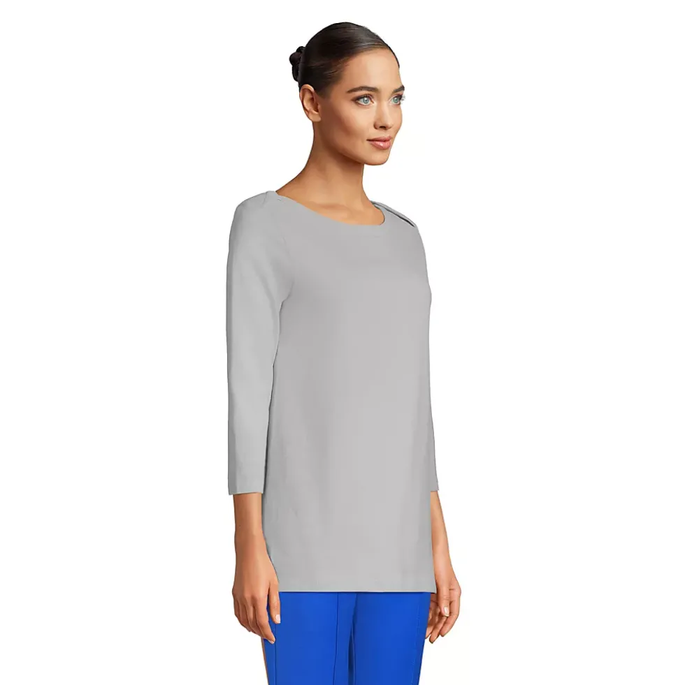 Women's 3/4 Sleeve Heavyweight Jersey Boatneck Button Back Tunic