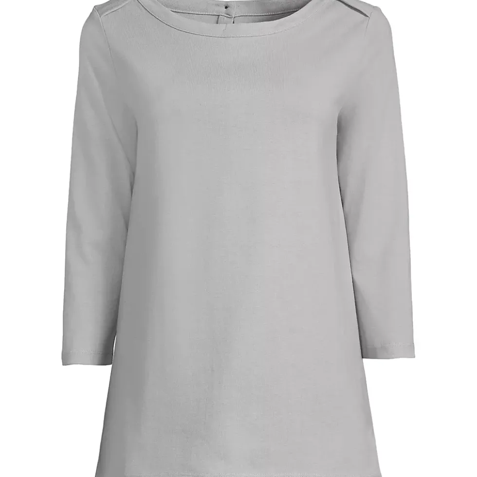 Women's 3/4 Sleeve Heavyweight Jersey Boatneck Button Back Tunic