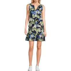 Women's Sleeveless Cotton Jersey Notch Neck Flounce Dress