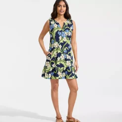 Women's Sleeveless Cotton Jersey Notch Neck Flounce Dress