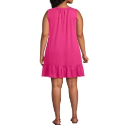 Women's Sleeveless Cotton Jersey Notch Neck Flounce Dress