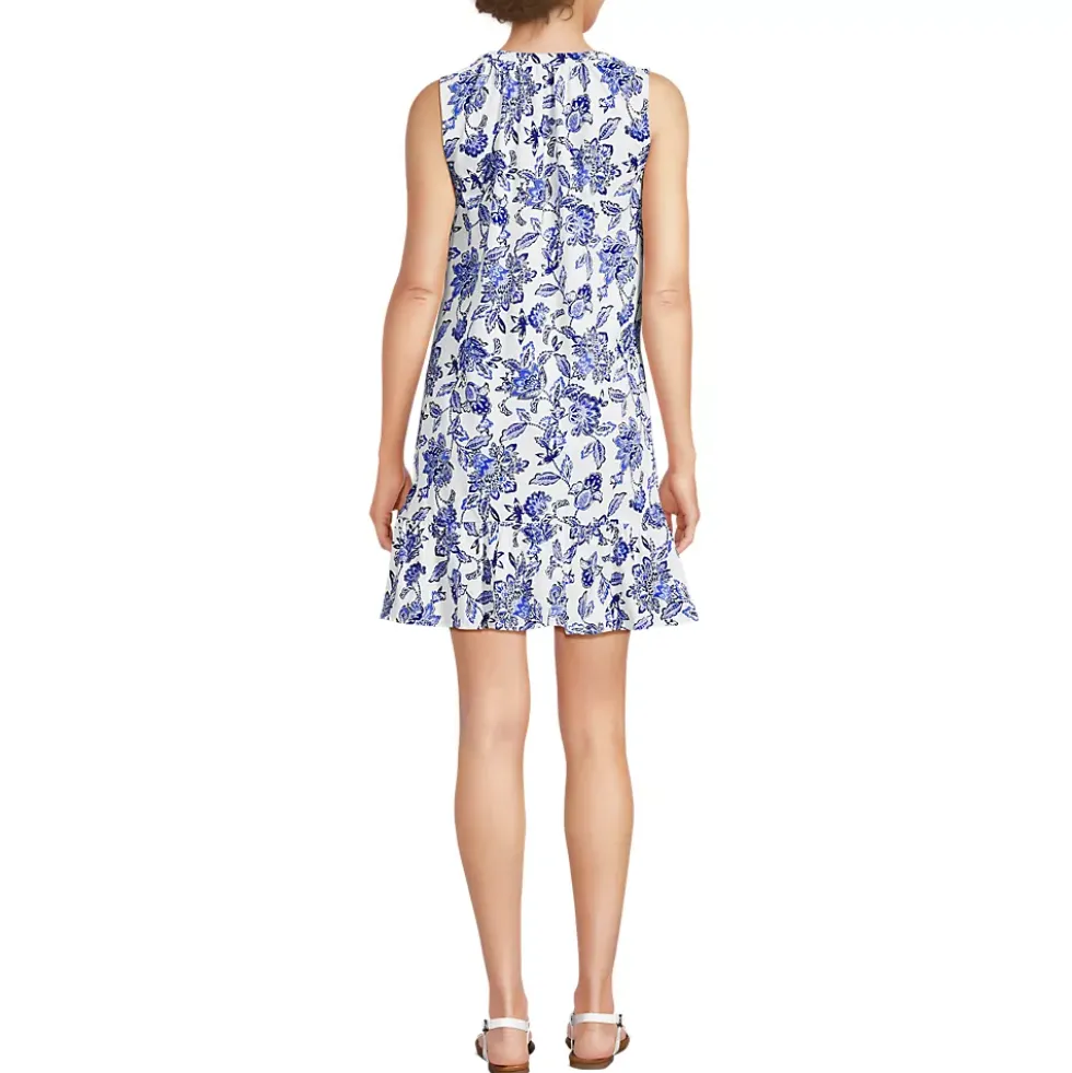 Women's Sleeveless Cotton Jersey Notch Neck Flounce Dress