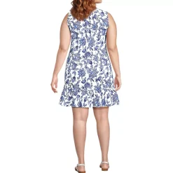 Women's Sleeveless Cotton Jersey Notch Neck Flounce Dress