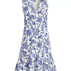 Women's Sleeveless Cotton Jersey Notch Neck Flounce Dress