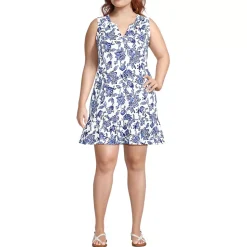 Women's Sleeveless Cotton Jersey Notch Neck Flounce Dress