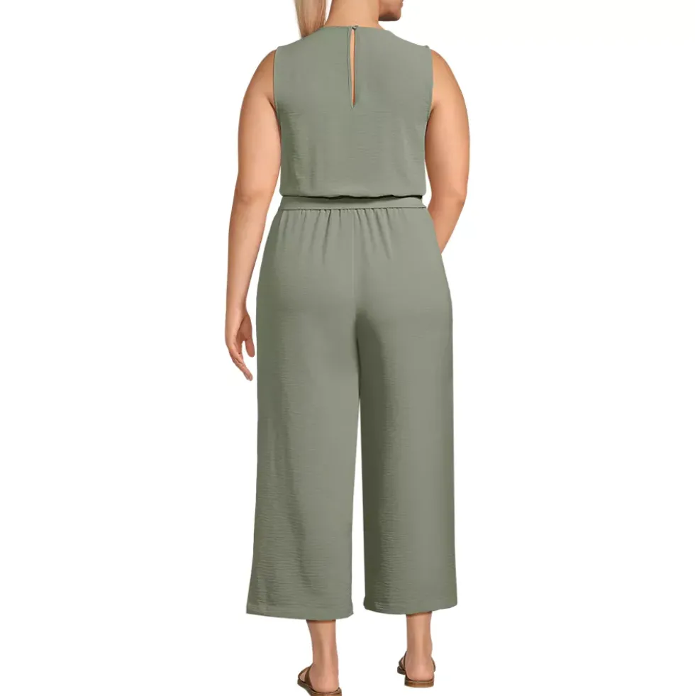 Women's Sleeveless Creaseless Wrap Jumpsuit with Smocked Waist