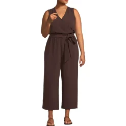 Women's Sleeveless Creaseless Wrap Jumpsuit with Smocked Waist