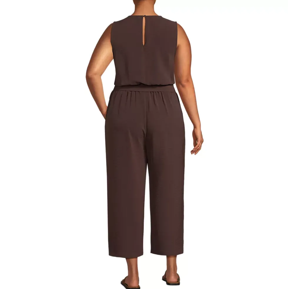 Women's Sleeveless Creaseless Wrap Jumpsuit with Smocked Waist