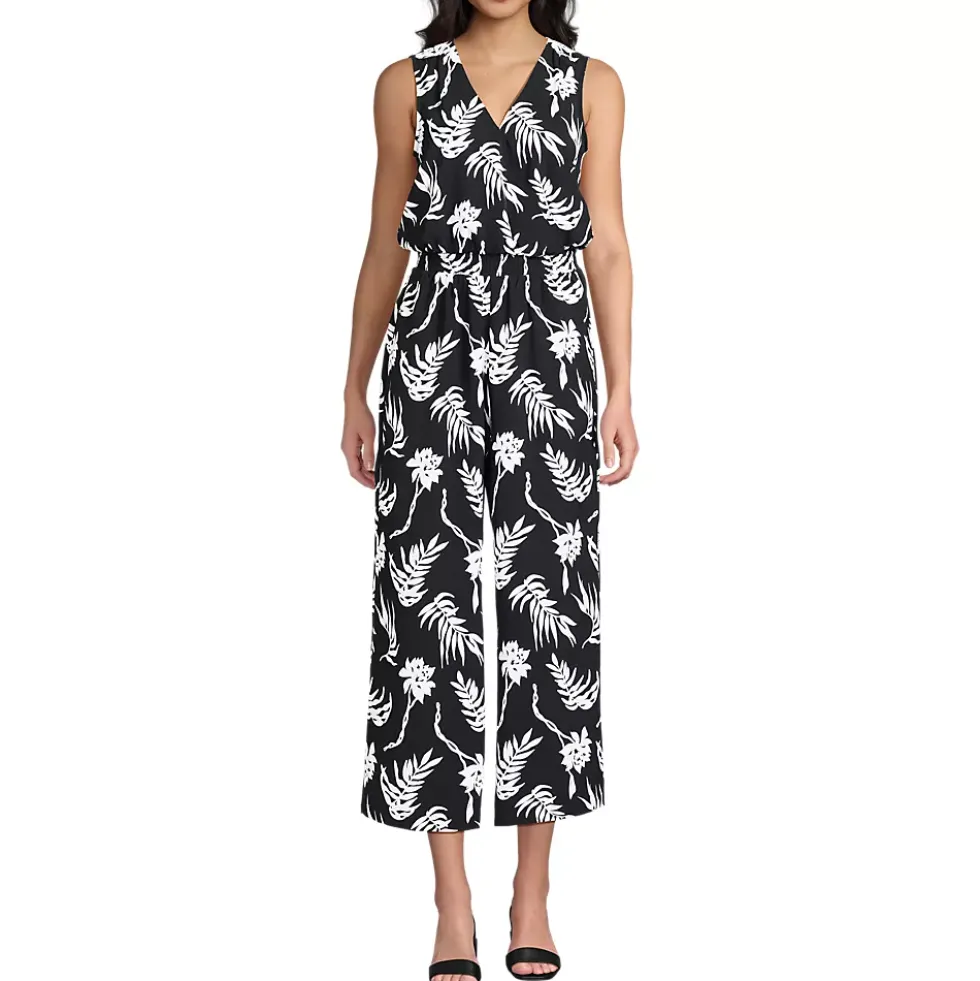 Women's Sleeveless Creaseless Wrap Jumpsuit with Smocked Waist