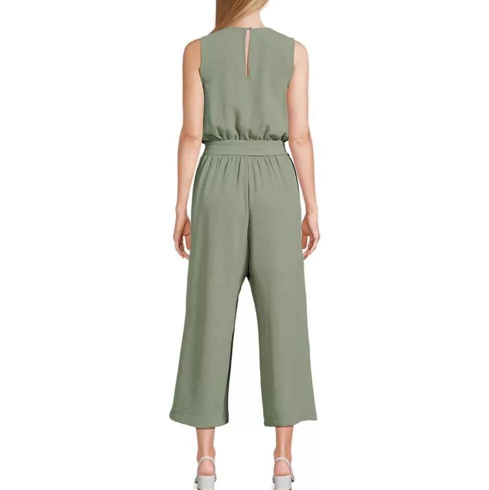 Women's Sleeveless Creaseless Wrap Jumpsuit with Smocked Waist