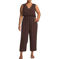 Women's Sleeveless Creaseless Wrap Jumpsuit with Smocked Waist
