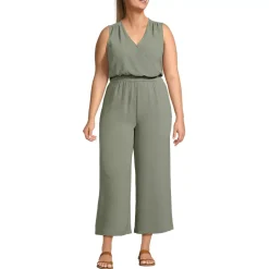 Women's Sleeveless Creaseless Wrap Jumpsuit with Smocked Waist