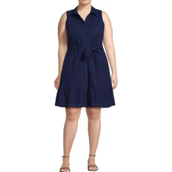 Women's Sleeveless Eyelet Shirt Dress