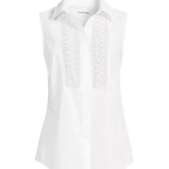 Women's Sleeveless No Iron Shirt with Lace Inset