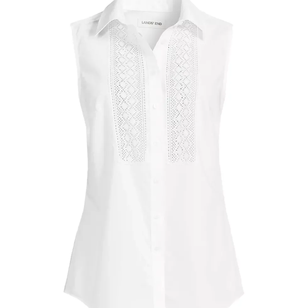 Women's Sleeveless No Iron Shirt with Lace Inset