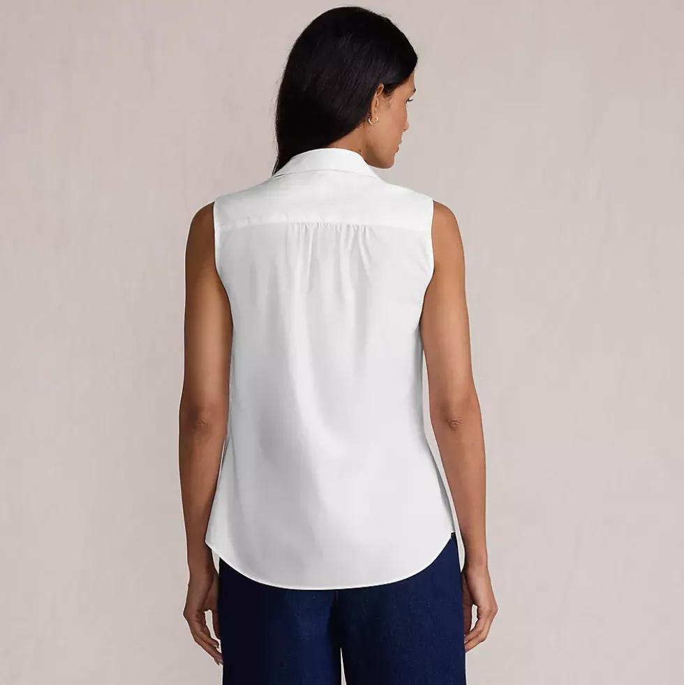 Women's Sleeveless No Iron Shirt with Lace Inset