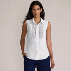 Women's Sleeveless No Iron Shirt with Lace Inset